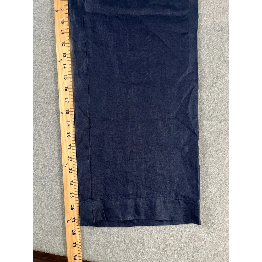 NWT! Quince Womens Navy 100% European Linen Patch Pocket Wide Leg Pants Size 12